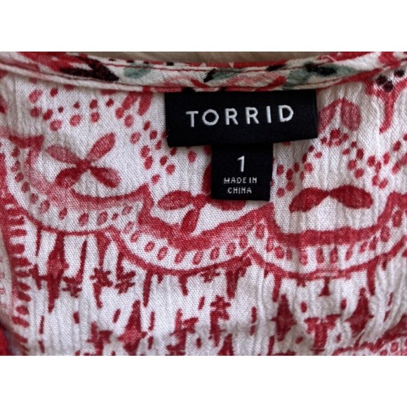 Torrid Babydoll Tank Top Lace-Up Crochet Sleeveless Red Floral Boho 1X - Picture 9 of 14